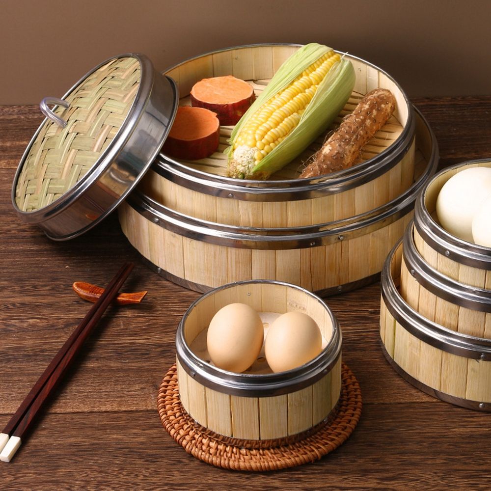 Bao Steamer Bamboo - Steel Handle Bao Buns Chinese Woven